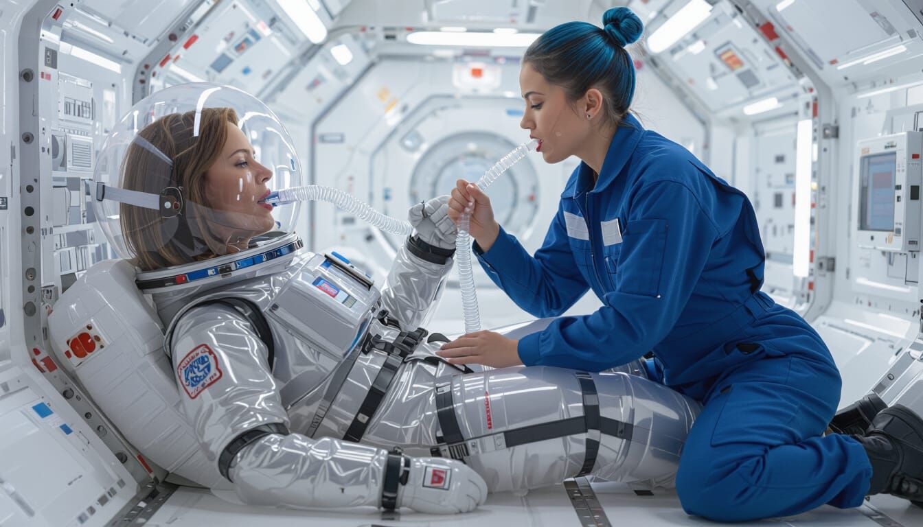 Hyperrealistic Space Women in Hazmat Suit