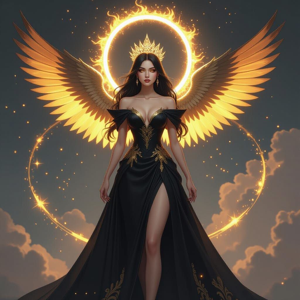 Eclipse Princess with Golden Wings and Halo Crown
