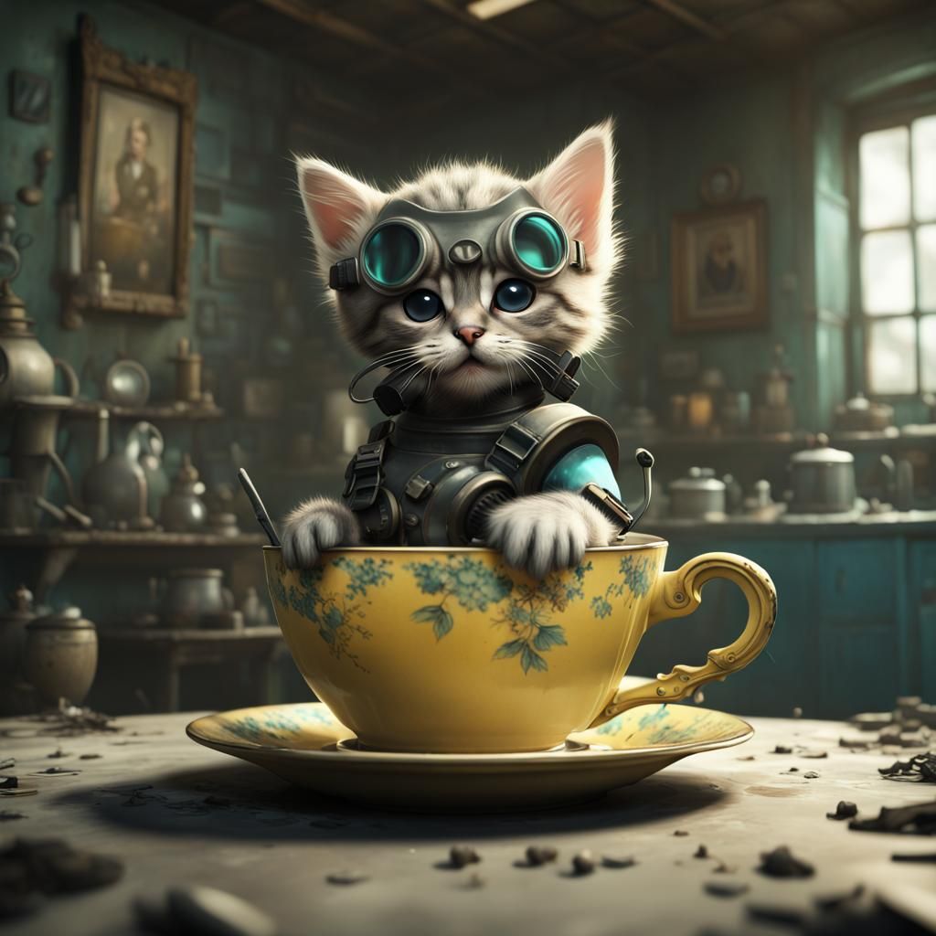 Kitten in Gasmask in Fallout 4 Style