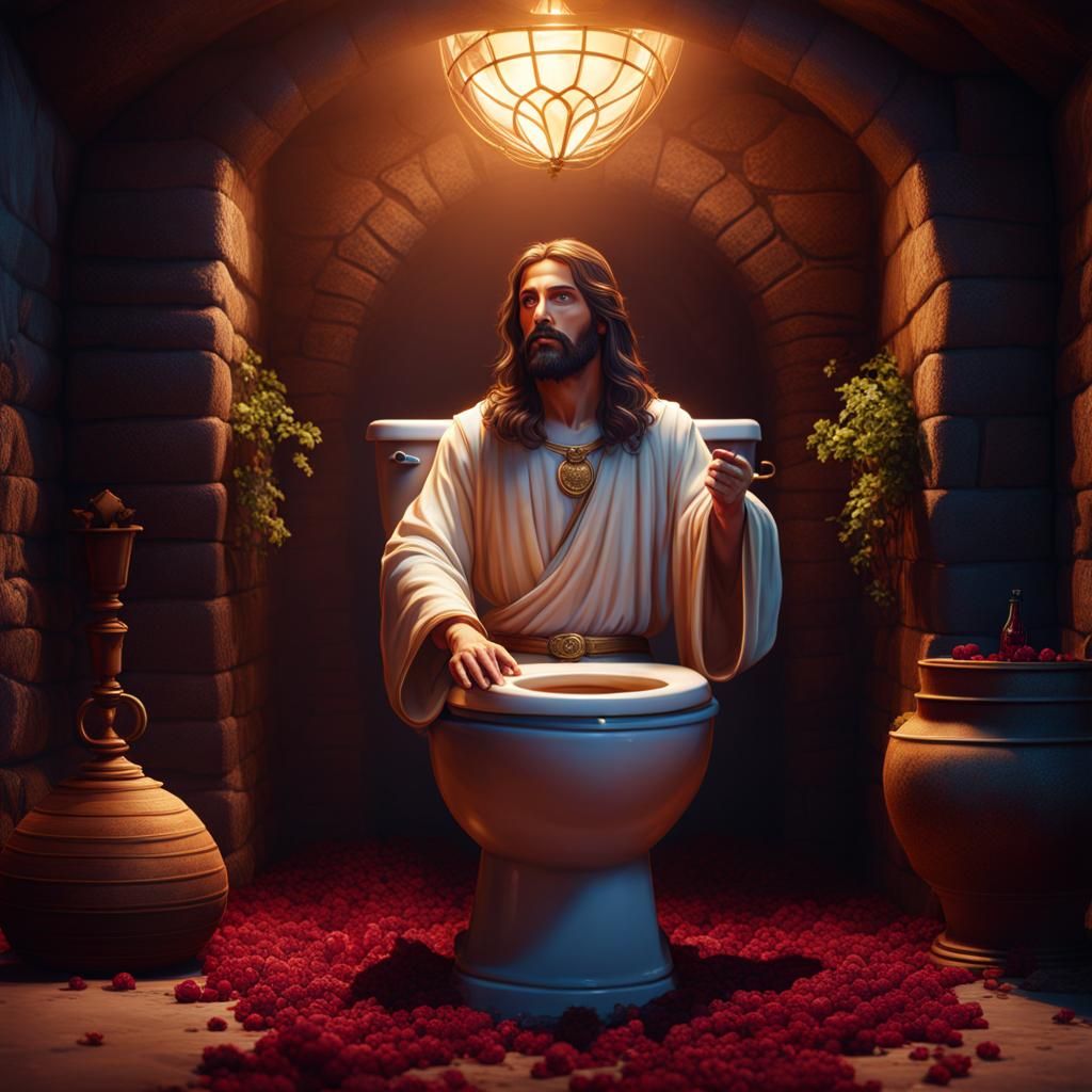 Jesus on Toilet: Detailed Matte Painting