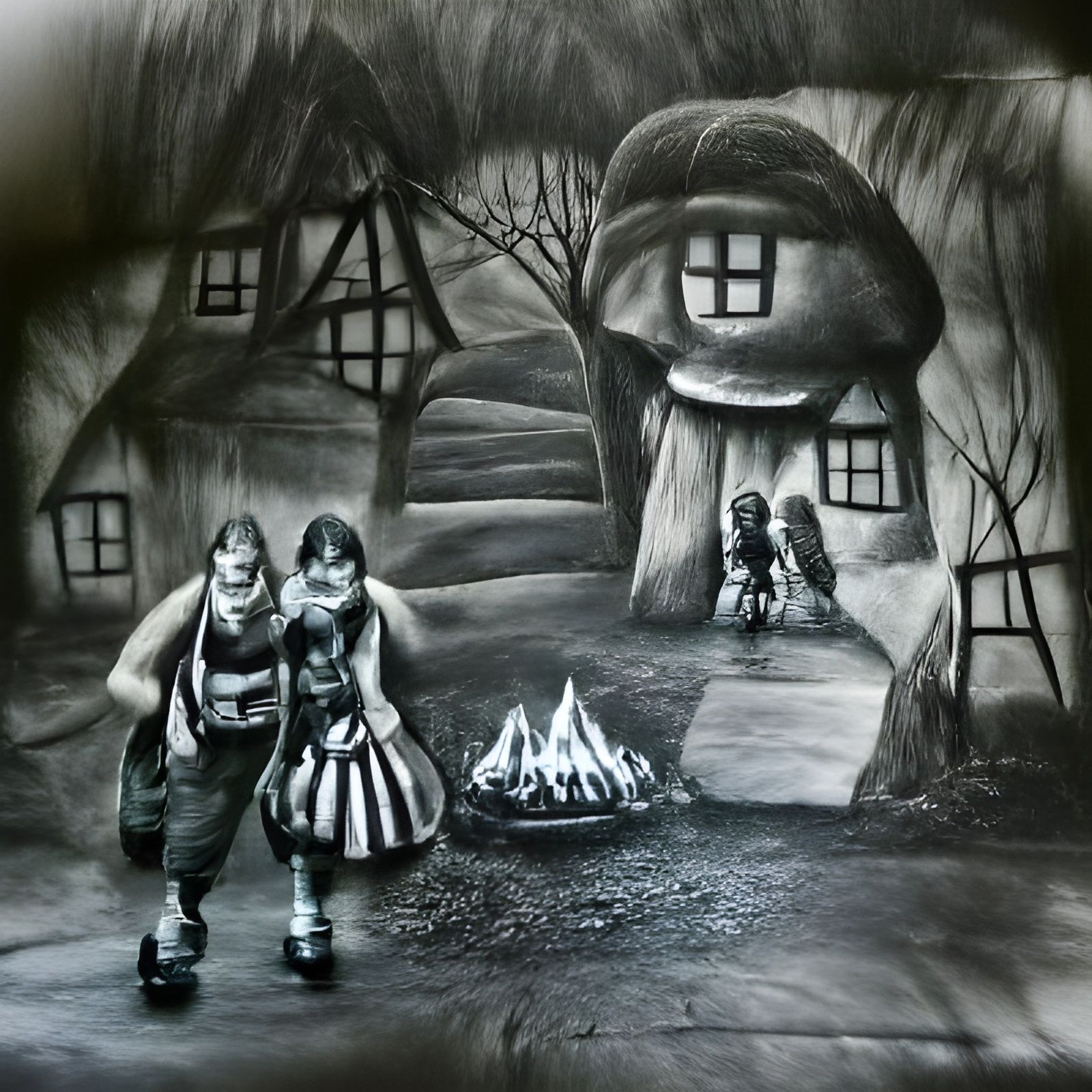 Hansel and Gretel Charcoal Drawing