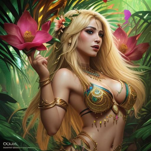 Jungle Belly Dancer in Hyperrealistic Splash Art
