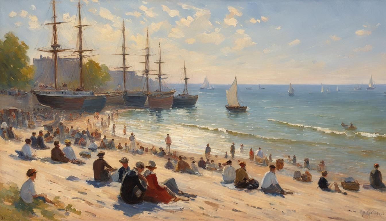 Odessa Beach Scene in Impressionist Style