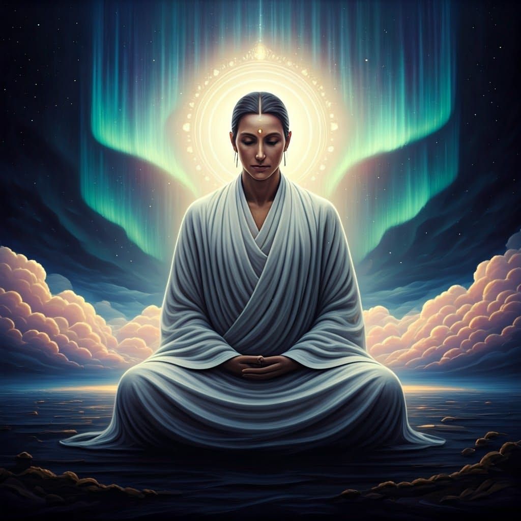 Ethereal Mystic in Dreamlike Landscape