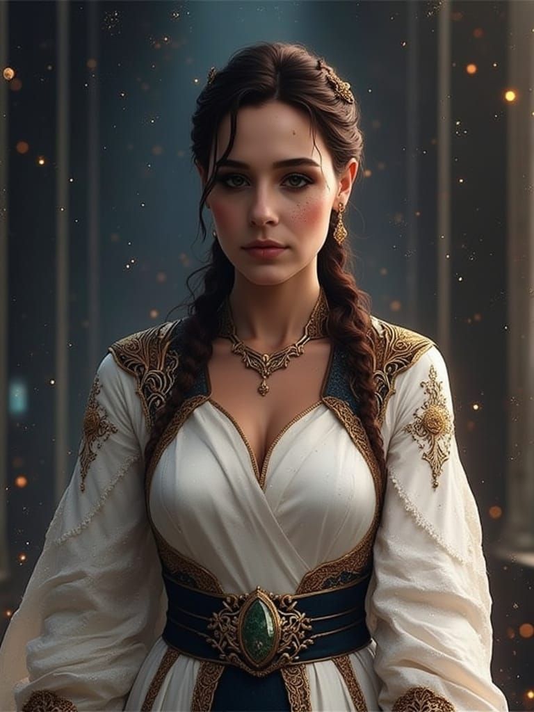 Ethereal Fantasy Portrait of a Regal Woman in Ice Blue Gown