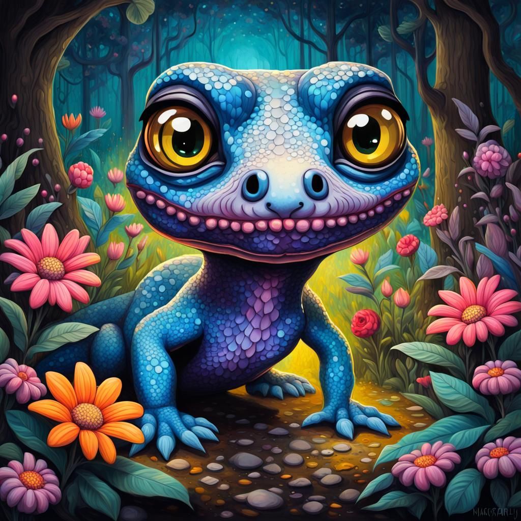 Chibi Monitor Lizard in Enchanted Forest