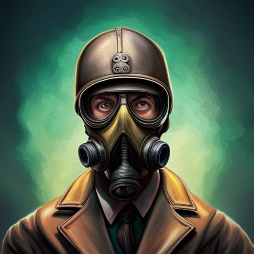 Hyperrealistic Gas Mask Man Rolling Dice