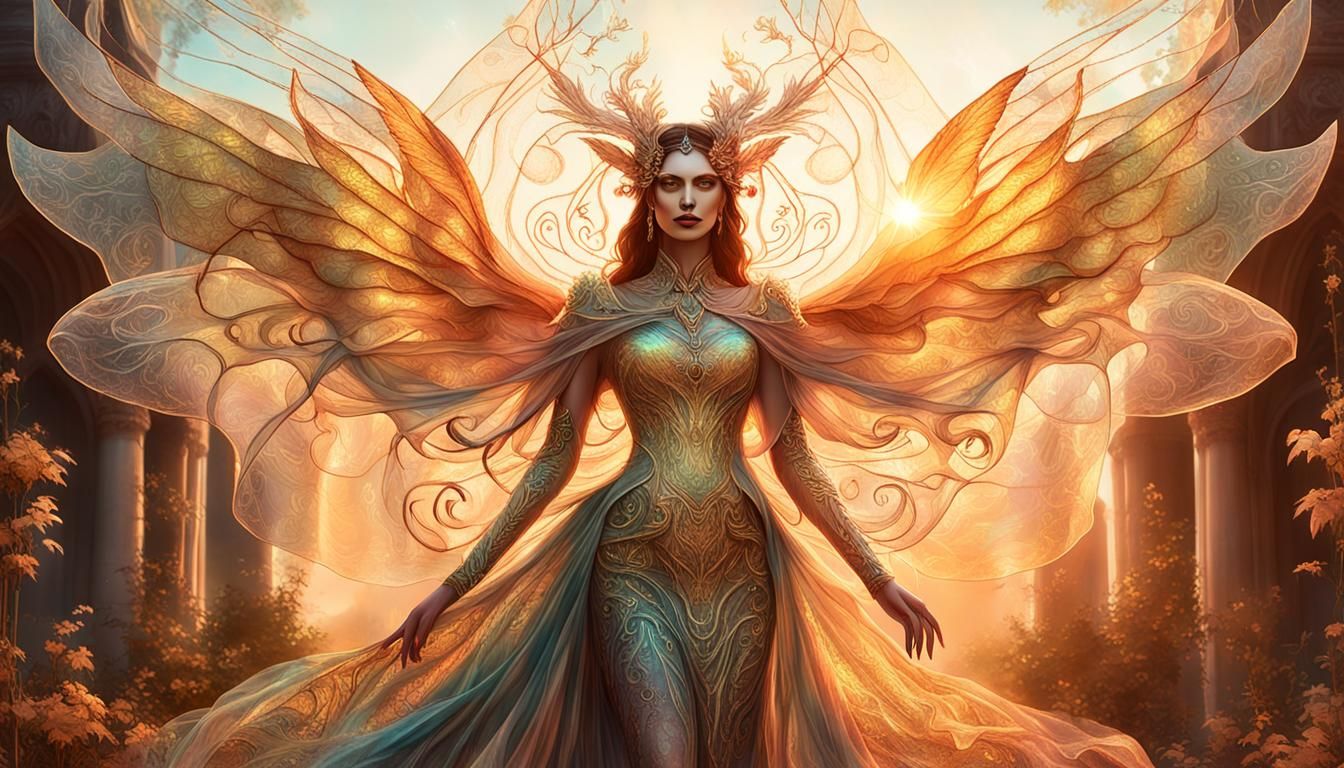 Winged Devil Woman with Chalice: Digital Art
