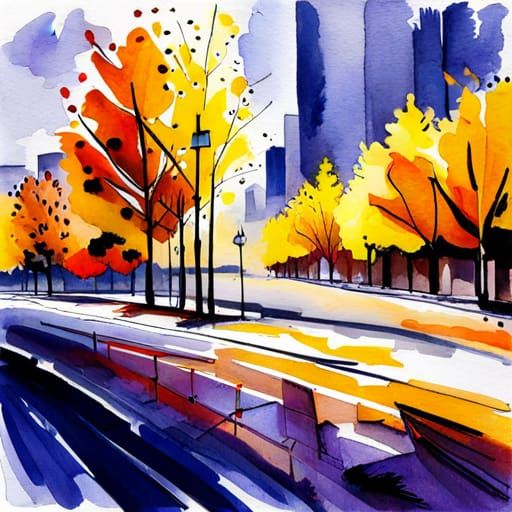 Overgrown City: Autumnal Serenity in Watercolor