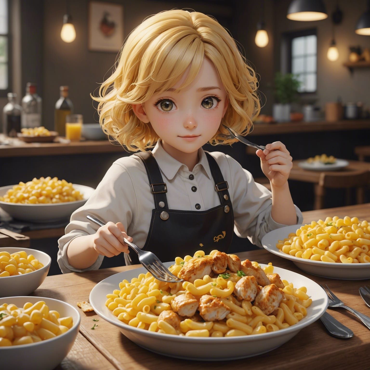 Macaroni Cheese with Chicken in 3D Anime Art
