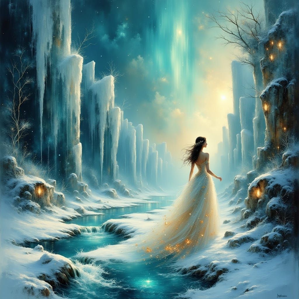 Regal Princess Walks Luminous Snow Path Under Aurora