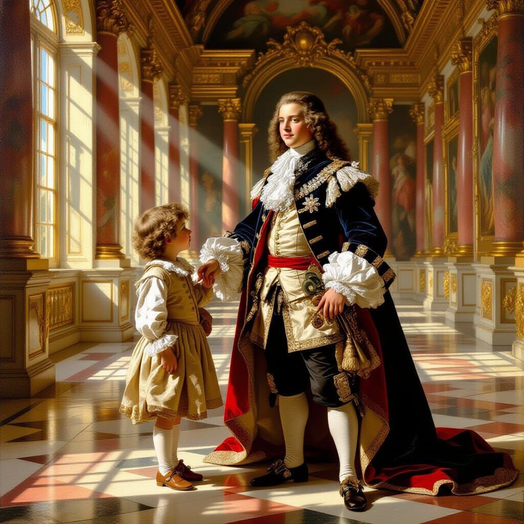 Jindra and King Louis XIV in Baroque Palace
