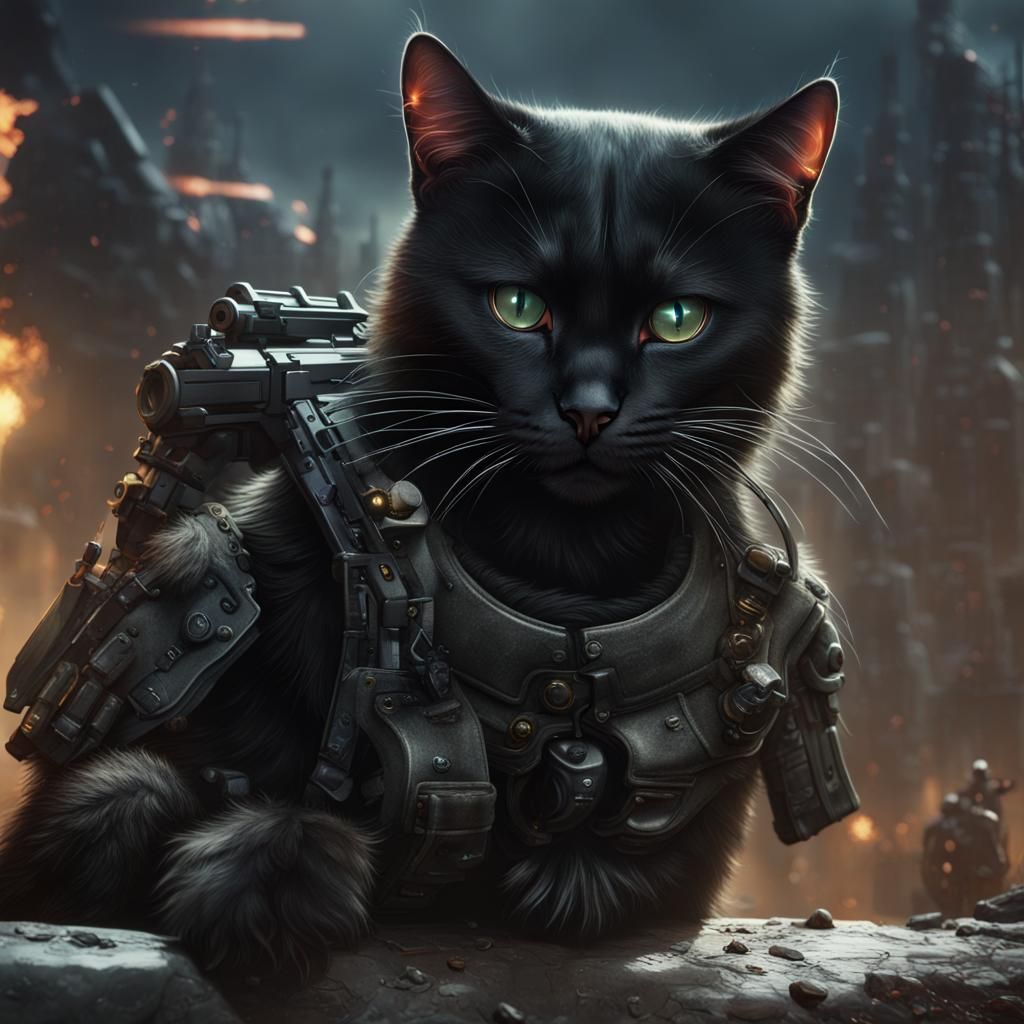 Black Cat Plays Call of Duty: Detailed Matte Painting