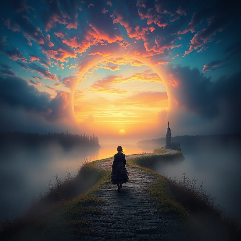 Mystical Dreamscape with Figure in Victorian Fairy Tale