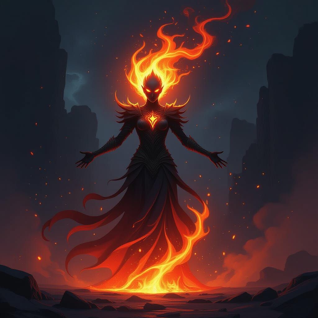 Fiery Dancer Elemental Spirit in Cosmic Digital Painting