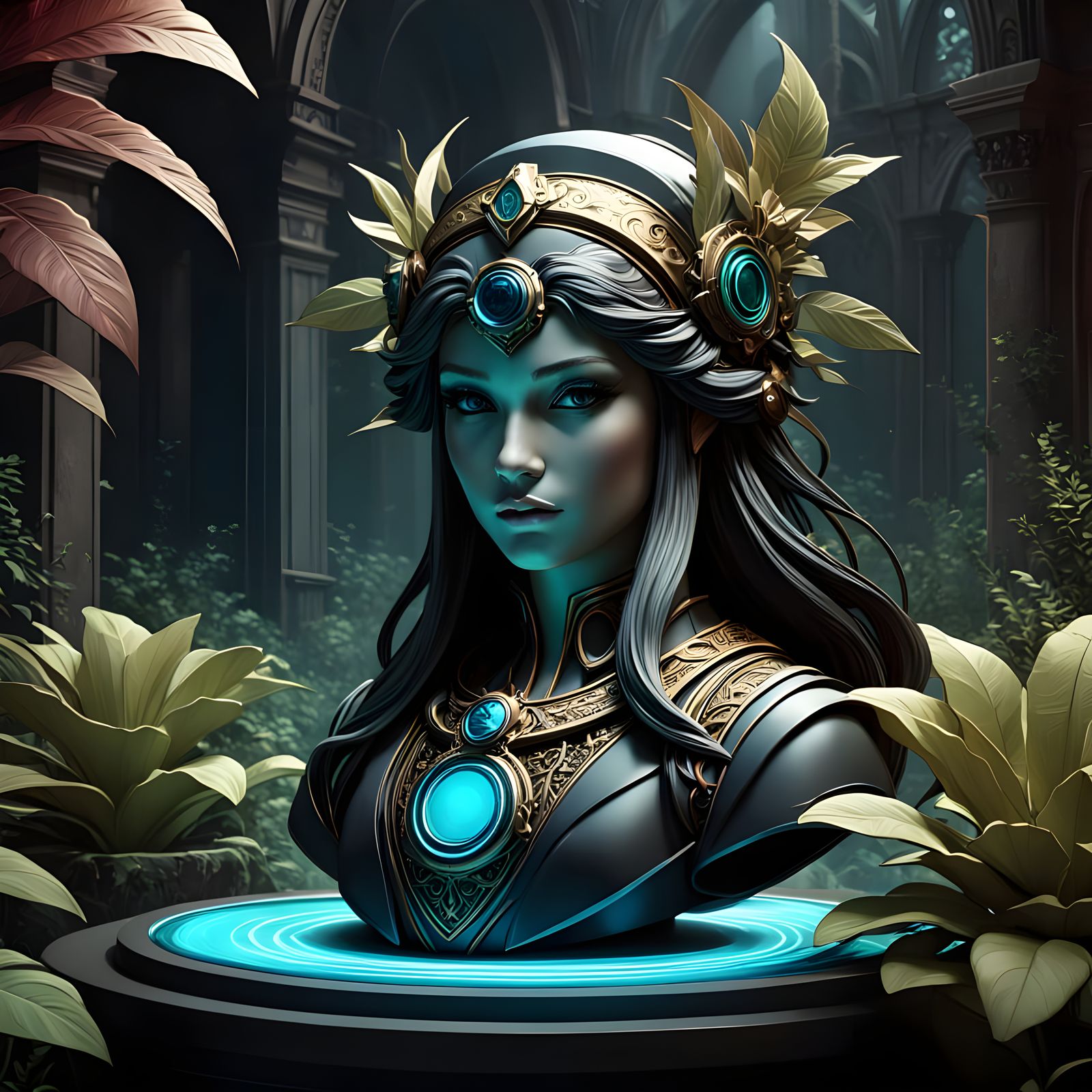 Ornate Stone Speakers in Desert Rock Garden