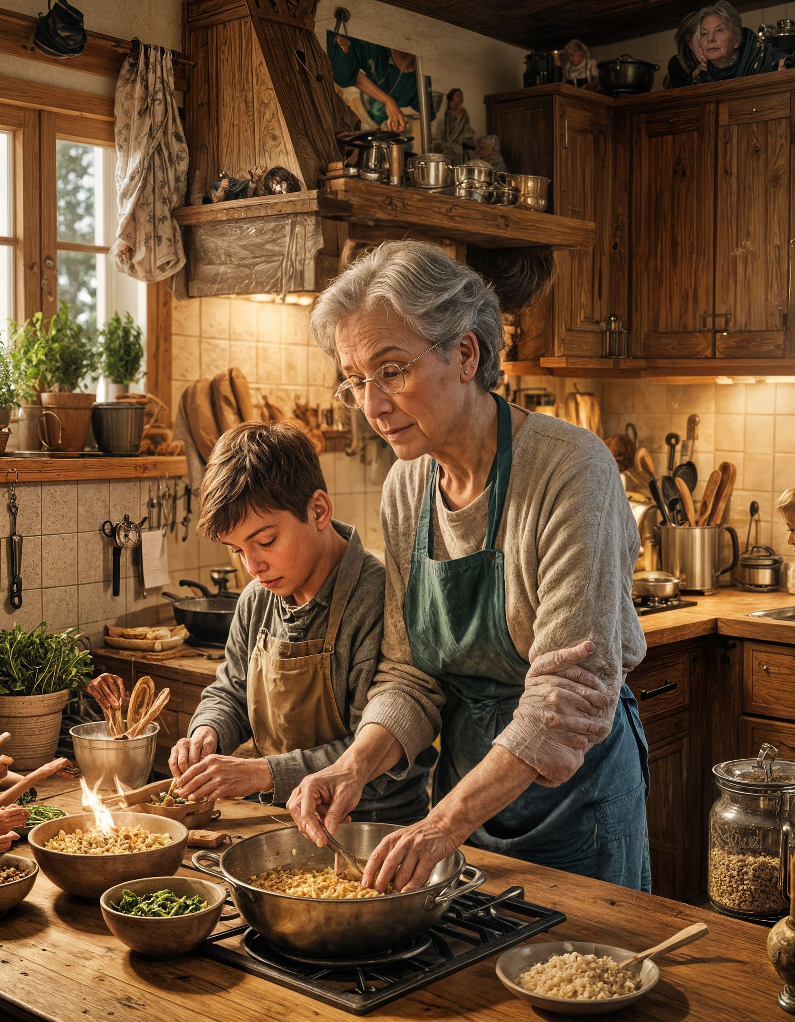 Grandmother Teaches Grandson to Cook