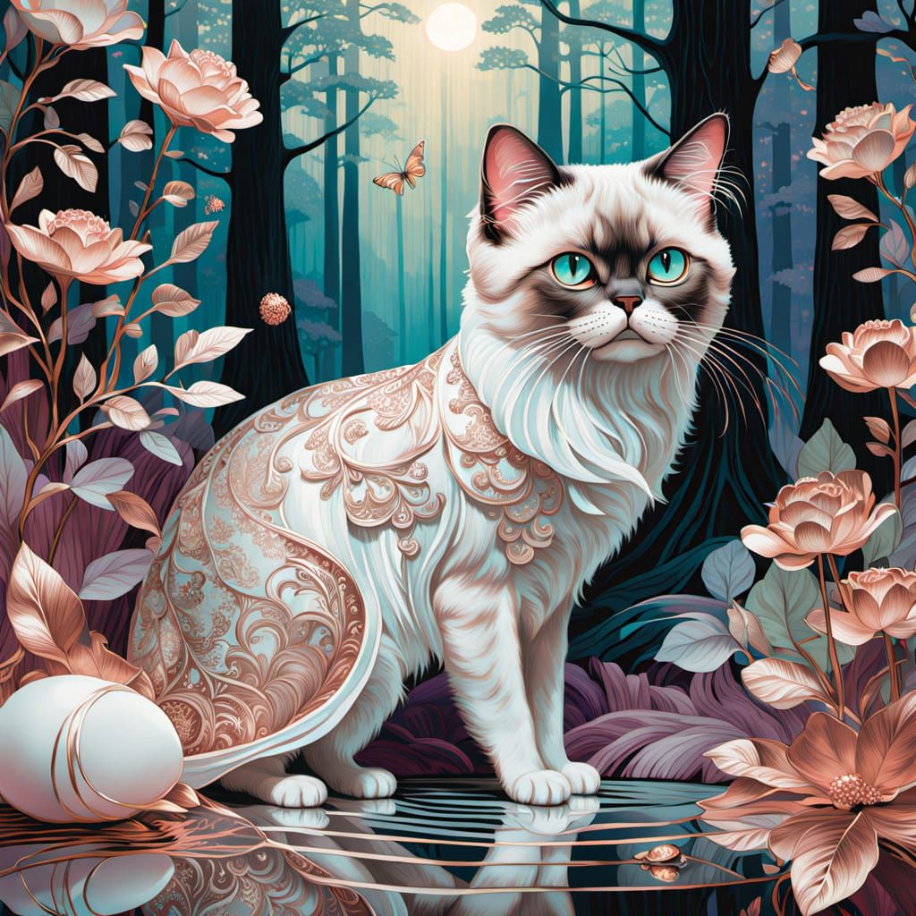 Whimsical Feline Scene in Hyper-Realistic 3D Style