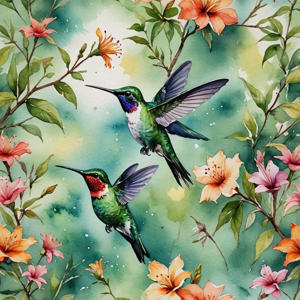 Hummingbird in Flight: Watercolor Art