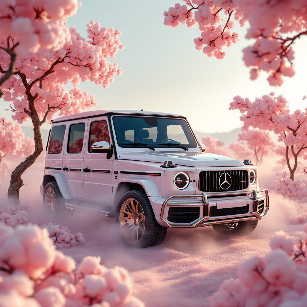 G-Wagon in a Whimsical Cotton Candy Landscape