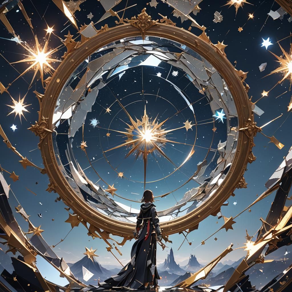 Broken Mirror Reflecting a Thousand Stars in Anime Art