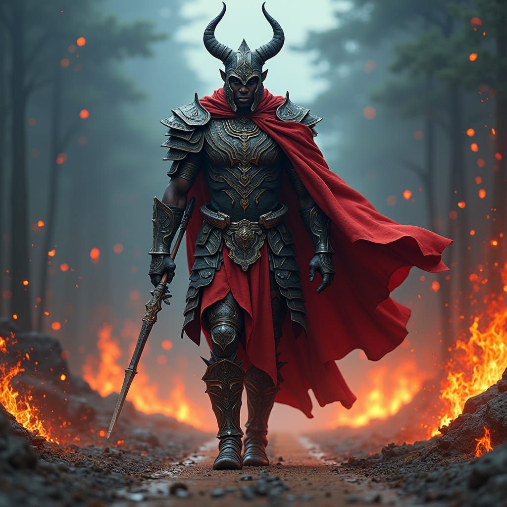 Powerful Ogun Warrior at Crossroads: Fantasy Concept Art