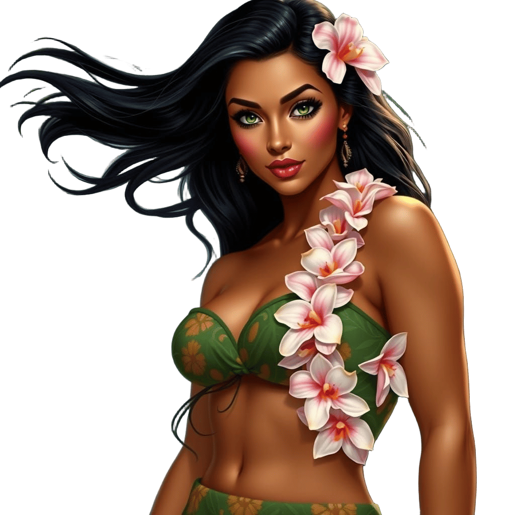 Hawaiian Hula Girl in Pin-Up Style Digital Art