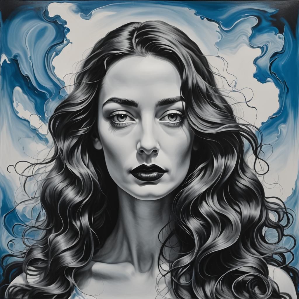 Surreal Woman with Blue Lips in Dali Style