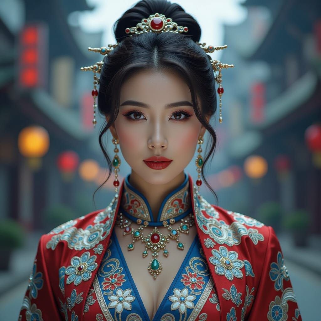 Futuristic Chinese Woman Portrait in Hyperrealism