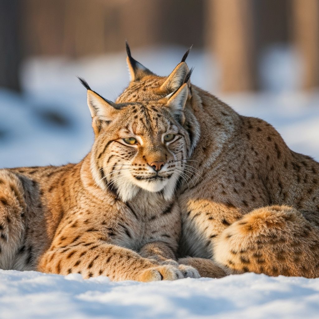 Lynx Couple Embrace in Snowy Russian Forest