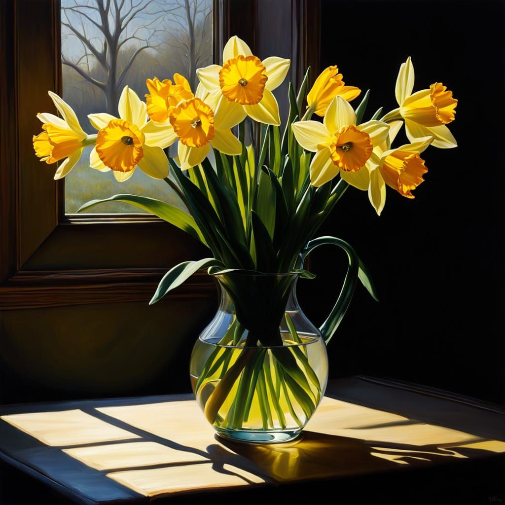 Vibrant Daffodils in Dawn's Warm Light