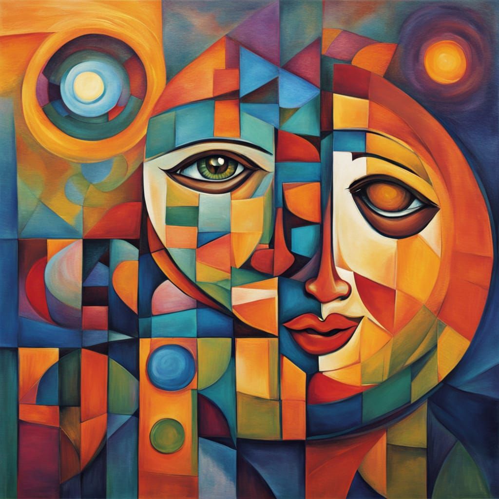 Geometric Cubist Portrait of a Loving Gaze