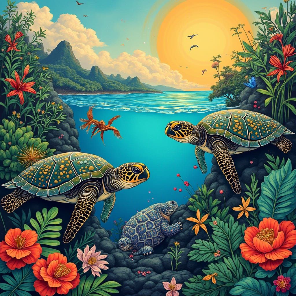 Galapagos Wildlife in Vibrant Artistic Style