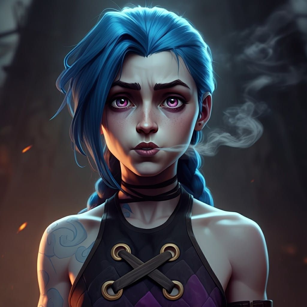 Sultry Jinx Blows Smoke with Hyper-Stylized Anime Pout