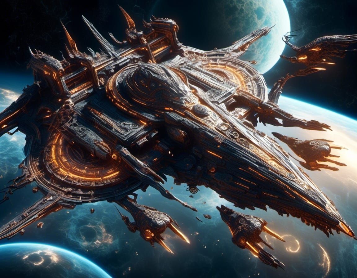 Capital Ship Launches Fighters into Space