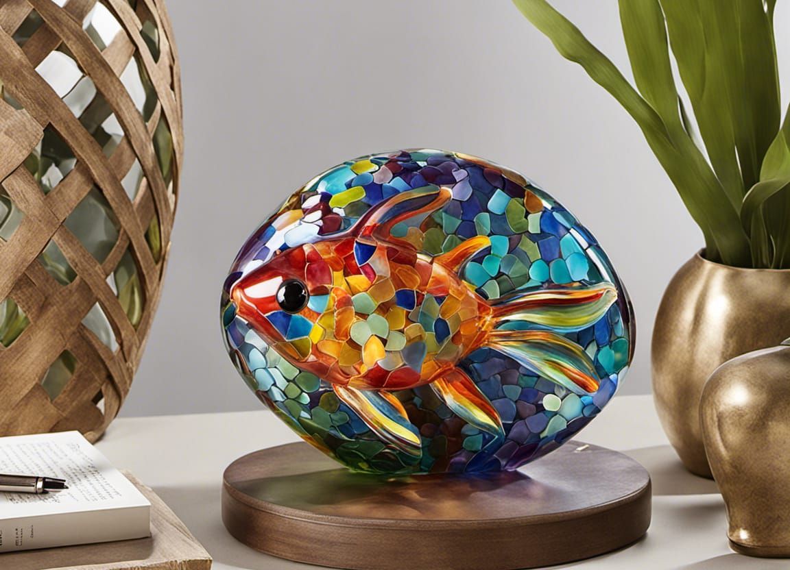 Rainbow Mosaic Glass Fish in Abstract Aquarium