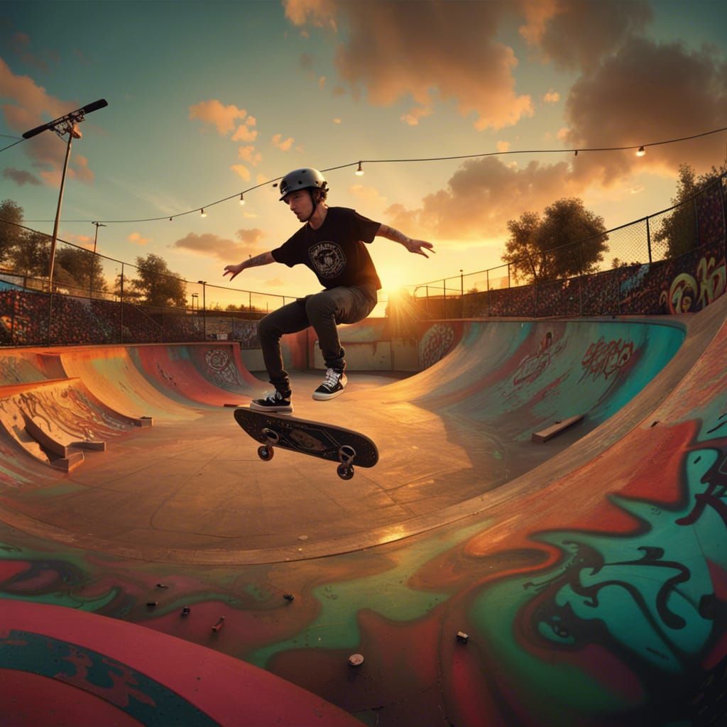 90s Skatepunk Music Video Scene at Sunset