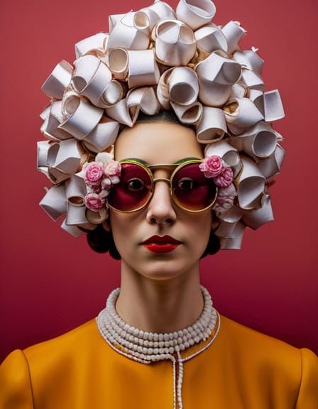 Woman in Floral Glasses with Rococo Sculpture