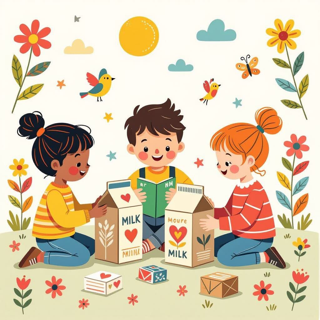 Children's Whimsical Playtime with Recycled Materials