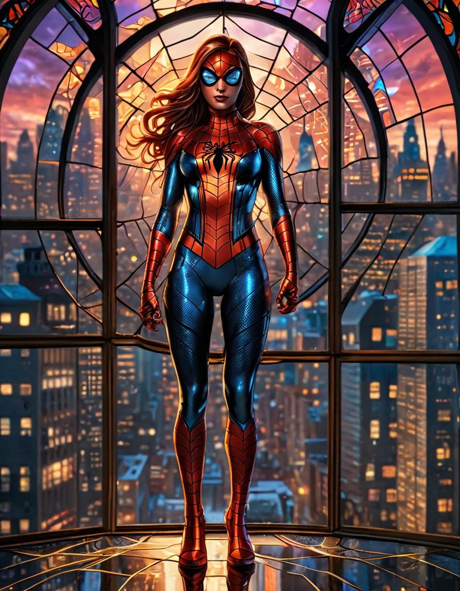 Stained Glass Superhero in Art Nouveau Style