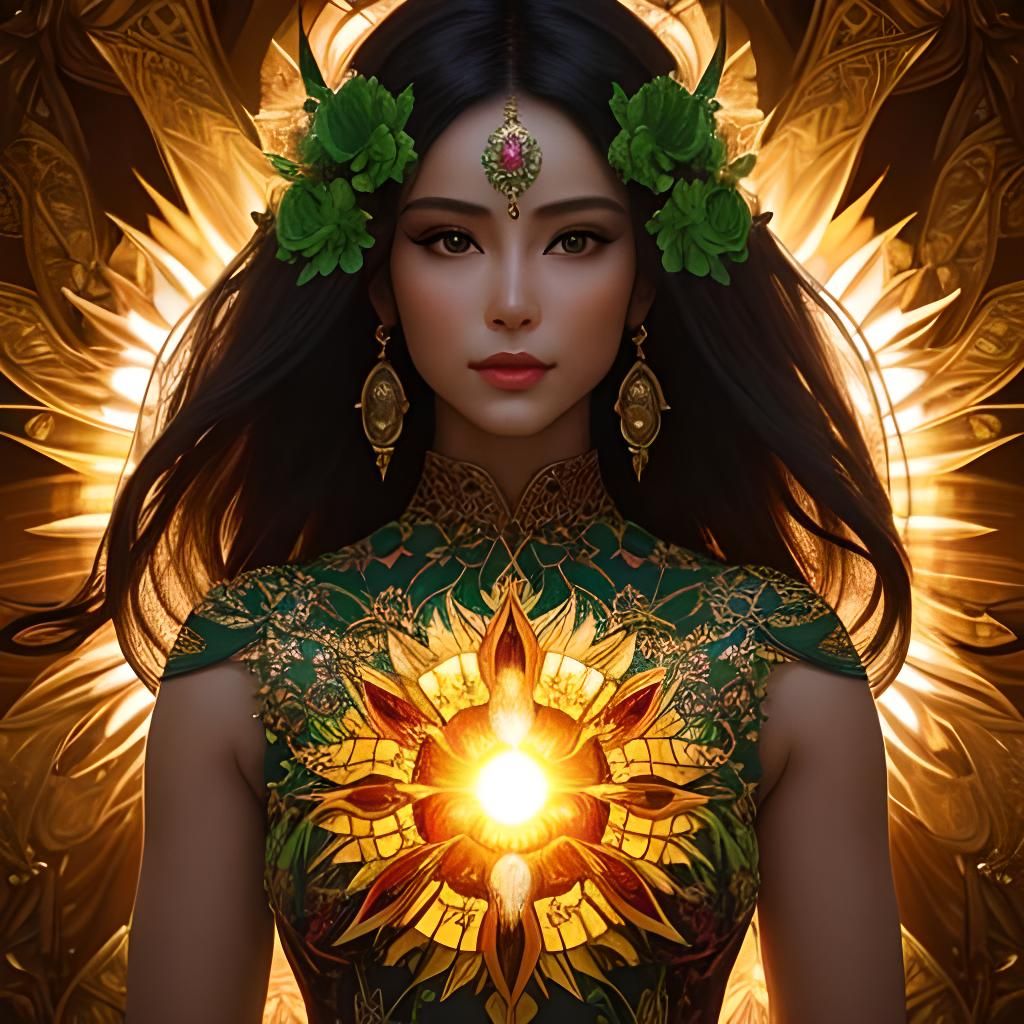 Botanical Traffic Light Art on Radiant Woman