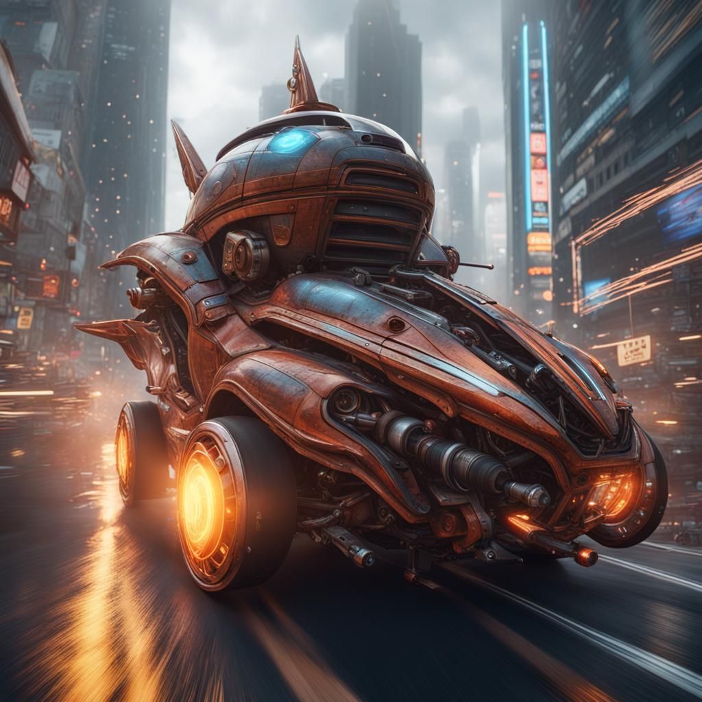 Rocket Car in Rush Hour: Detailed Matte Painting