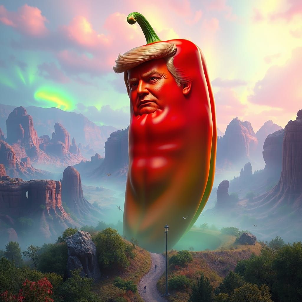 Gigantic Jalapeño Trump Dominates Vibrant Dreamscape