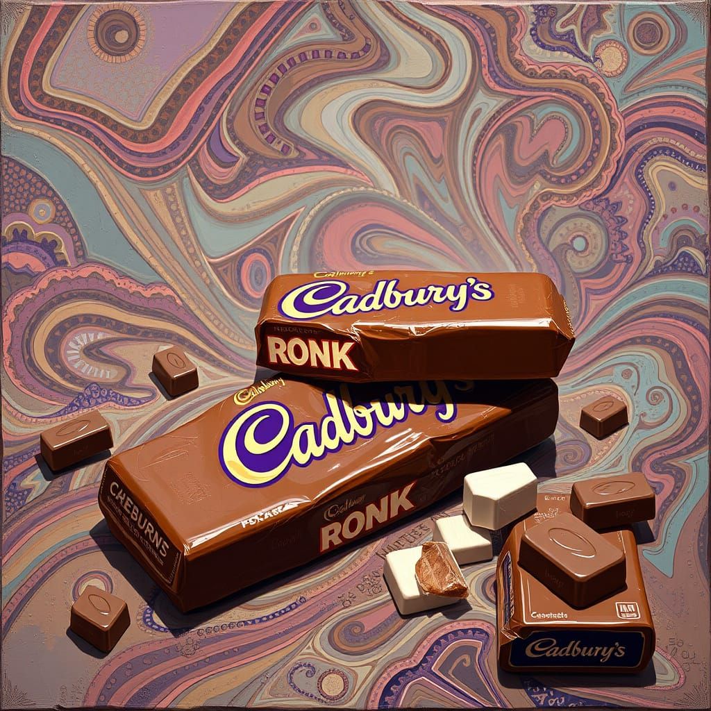 Cadbury Chocolate Bars in Whimsical Oil Painting