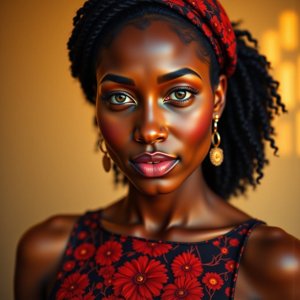 Elegance in Red and Black Dress: Impressionist Portrait