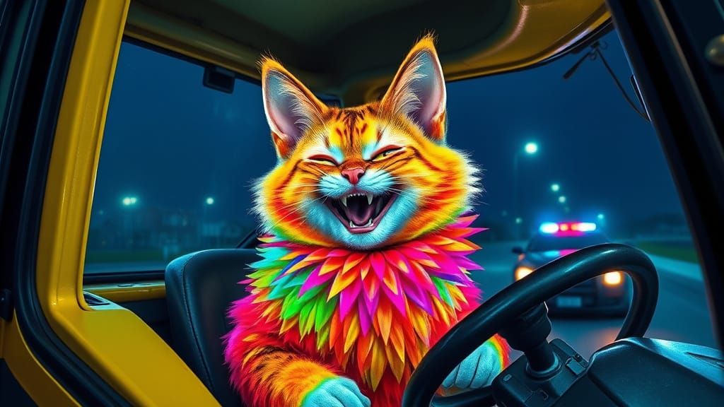 Axon Body Cam: Cartoon Cat in Clown Suit on Tractor