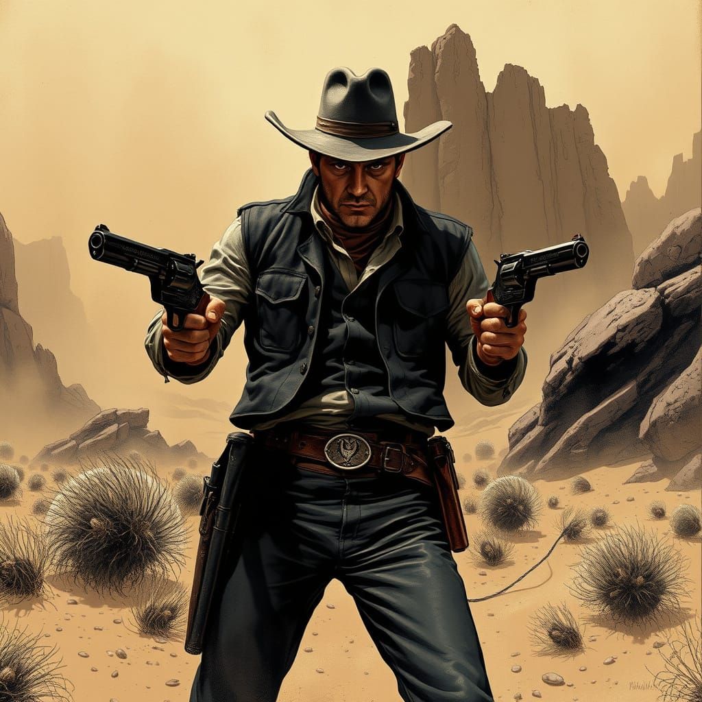 Gritty Western Gunslinger in a Desolate Standoff