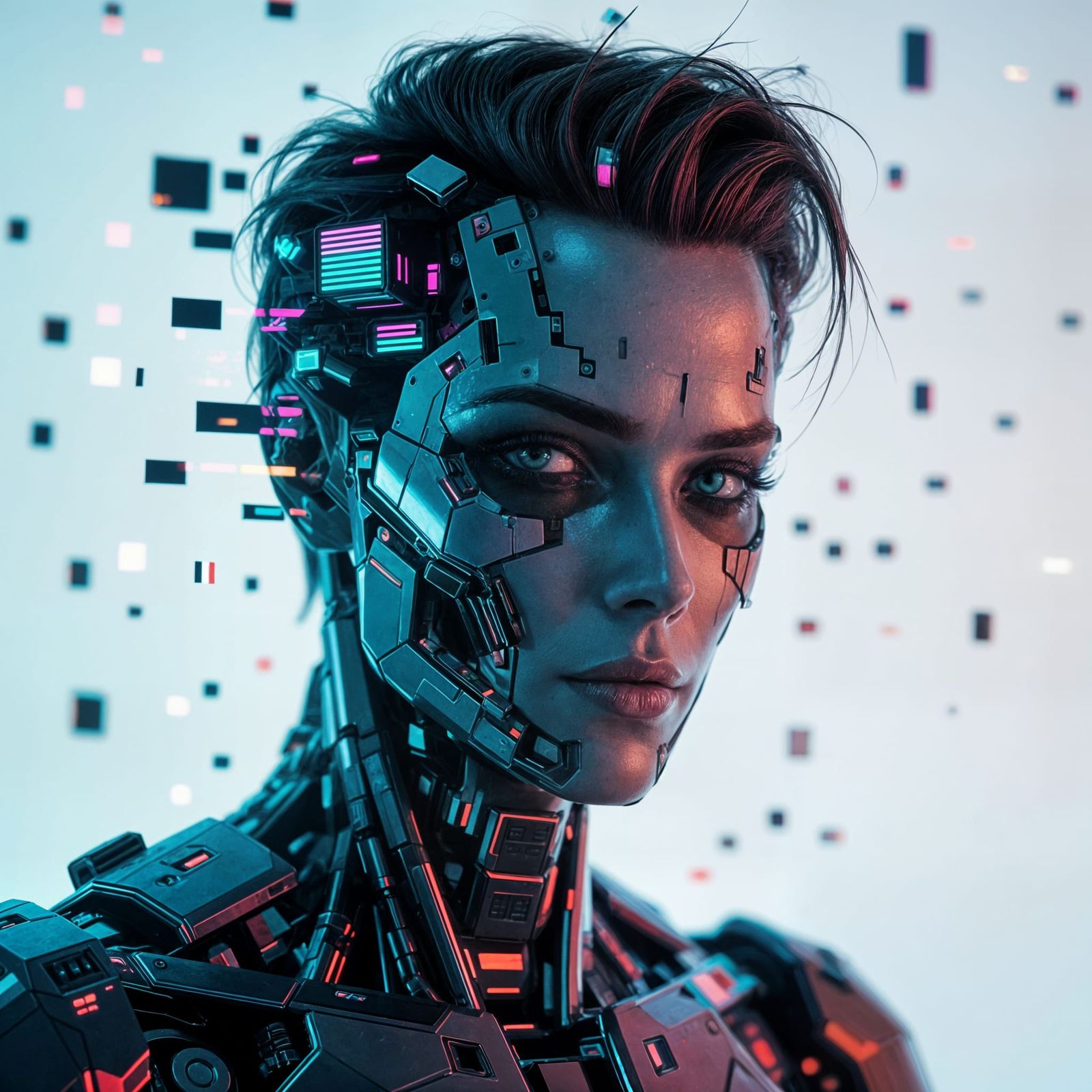 Distorted Cyberpunk Portrait with Glitch Effects