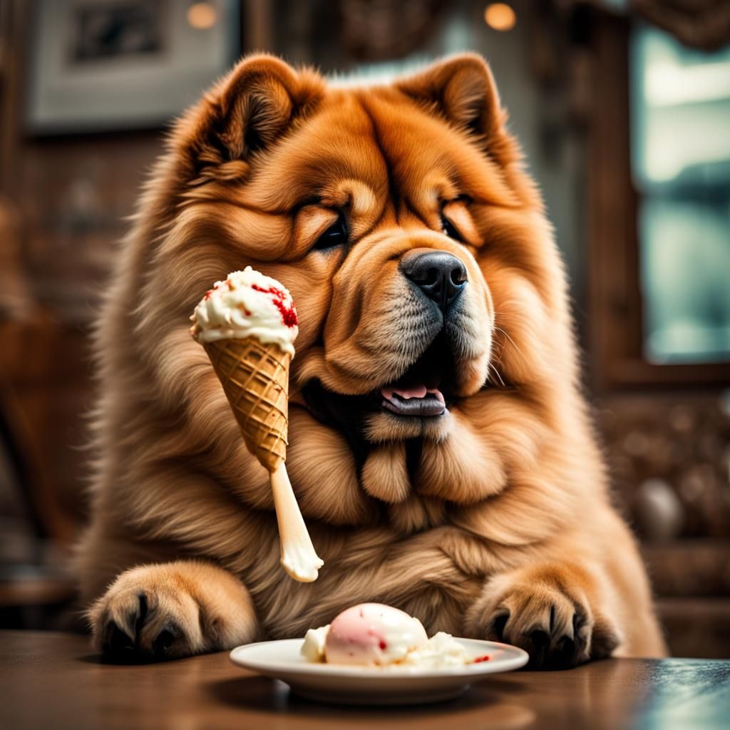 Chow Chow Enjoys Ice Cream Treat