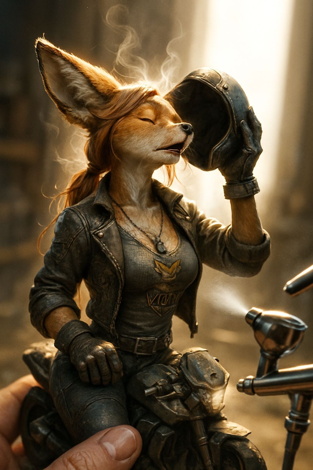 Furry Fox on Motorcycle Miniature in High Fantasy Style